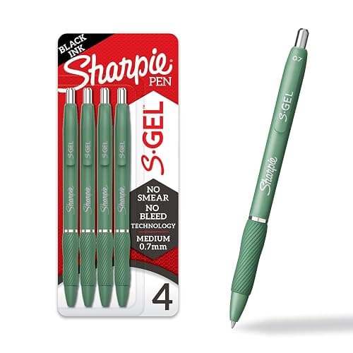 Sharpie S-Gel Gel Pens, Green Barrel, Black Ink, Medium Point (0.7mm), 4 Count - For Home, Office, College, Journaling, Drawing, Note-Taking, Writing - Image 1