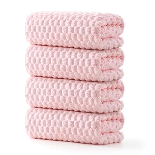 REDKISS 4 Pack Pink Microfiber Bath Towels - Extra Large Waffle Towels Set for Bathroom, Super Absorbent Towel Set of 4 Lagre, Quick Dry Bathroom Towel for Spa, Gym,Travel, Lint Free, Ultra Soft - Image 1