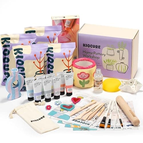 Kiocure Air Dry Clay for Adults & Kids, Pottery Tool Kit, DIY Kits for Adults with Air Dry Clay Paint & Varnish, Pottery for Beginners at Home - Image 1