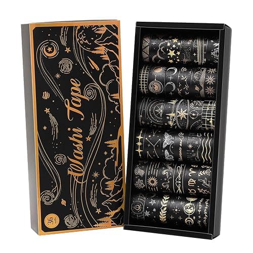 icceemee 36 Rolls Starry Theme Washi Tape Set with Celestial Patterns - Writeable Decorative Tapes for Scrapbooking, Junk Journal Supplies, Bullet Journaling 0.6" x 79" per Roll - Image 1