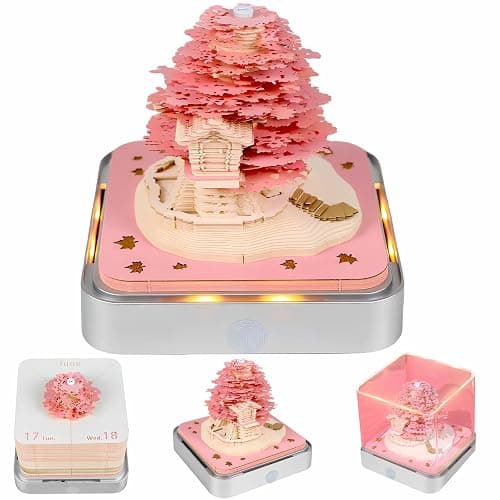 Time Piece Calendar 2026, Calendar Sakura Tree Creative 3D Notepad, Memo pad Artsy Pads 3D Art Calendar, Paper Carving Gift House Sculpture Gift for School Home Office - Image 1