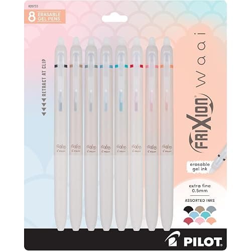 PILOT FriXion Waai Retractable & Refillable Erasable Gel Pens, Extra Fine Point 0.5 mm, Assorted Ink, 8 Count - Image 1