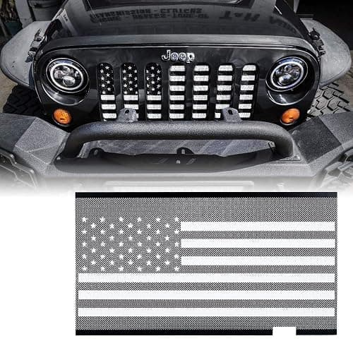 Xprite Aluminum Alloy Grill Insert Mesh with Black & White America U.S Flag Compatible with 2007-2018 Jeep Wrangler JK Stock Grille - Image 1