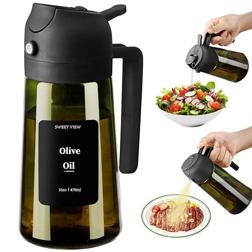 SWEET VIEW Olive Oil Dispenser and Oil Sprayer – 16oz/470ml Glass Light-Proof Oil Pourer for Kitchen, Air Fryer, Cooking, Salad, and BBQ - Image 1