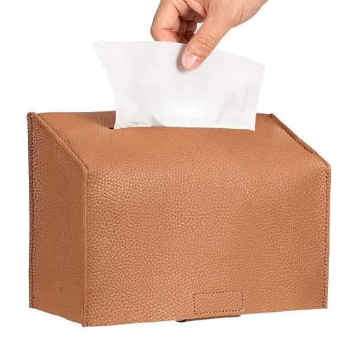 Livelab Paper Towels Cover Compatible with Kleenex Disposable Paper Hand Towels, PU Leather Tissue Box Holder Dispenser for Tabletop, Bathroom, Car, Office (Brown) - Image 1