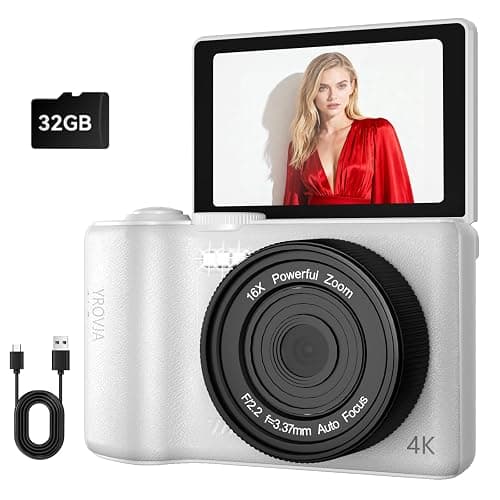 ZHIXJIA 4K Vlogging Camera with 180° Flip Screen – 64MP Digital Camera for YouTube, Anti-Shake & 16X Zoom, 32GB Card Included – Compact Travel Camera for Beginners, White - Image 1