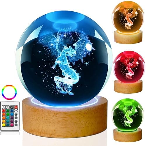LINSINA Dragon Lamp, 80mm 16 Colors Crystal Ball Night Light with Wooden Base and Remote Control, Birthday Gift and Dragon Gifts for Women Men Kids - Image 1