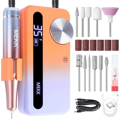 MEKK Nail Drill Kit,35000RPM Electric Nail Drill Professional Electric Nail File with 12PCS Bits,Anti-Shaking Cordless E Filer for Nails,Home & Salon(Orange Blue) - Image 1