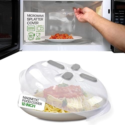 HOVER COVER Magnetic Splatter Cover, 12-Inch Clear BPA-Free Food Lid, Vented Plate Guard with Steam Vents, Anti-Splash Microwave Lid, Dishwasher Safe, Space-Saving Magnetic Storage - Gray - Image 1