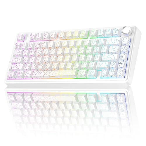 AULA F75 Pro Wireless Mechanical Keyboard with Knob,75% Hot Swappable Custom Gaming Keyboards,RGB Backlit,Pre-lubed Switches,Side Printed PBT Keycaps Creamy Sounding Computer Keyboard, Line White - Image 1