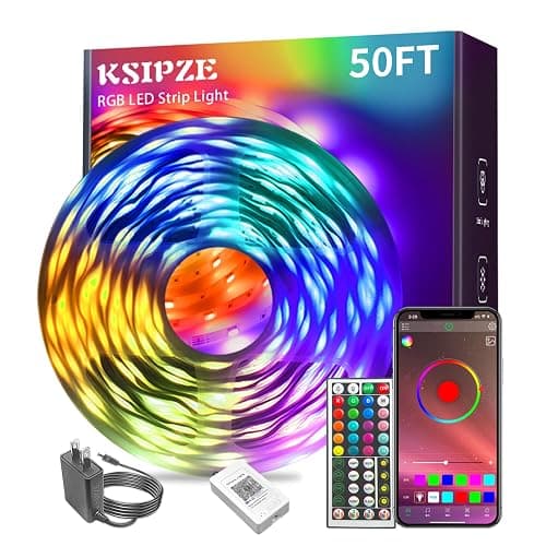 KSIPZE Led Lights for Bedroom 50ft Led Strip Lights with Remote RGB Color Changing Music Sync Bluetooth Smart App Control for Room Bedroom Lighting Flexible Home Décor - Image 1