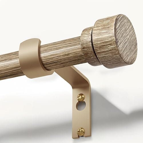 Lootkell Weathered Wood Curtain Rods for Windows 72 to 144 1" Diameter Boho Decorative Heavy Duty Window Rod Adjustable with Handmade Wood Grain Design for Living Room Bedroom Kitchen Farmhouse - Image 1