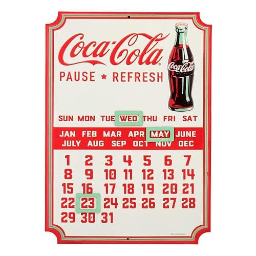 Coca-Cola Calendar - Vintage Embossed Metal Coca-Cola Sign with Magnets for Kitchen or Office White - White - Image 1
