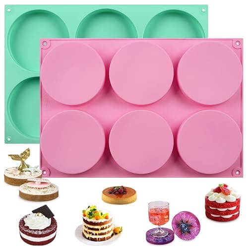 HUAKENER 2 Pcs Silicone Muffin Top Pans for Baking, 4 Inch Non-Stick Round Baking Molds for Mini Cake, Muffin Top, Dessert, Hamburger, Sandwiches Making - Image 1
