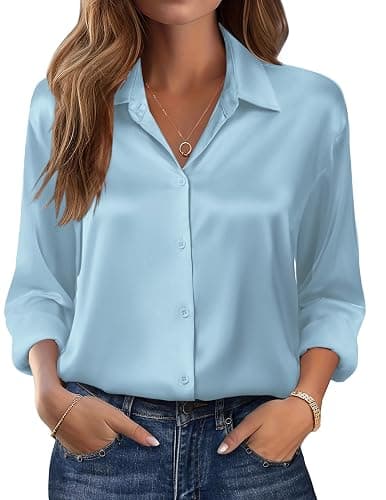 Zeagoo Womens Tops Long Sleeve Satin Silk Button Down Shirts Casual Business Dressy Blouses Fall Clothes - Image 1
