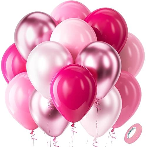 Bezente Pink Balloons Set,60pcs 12 inch Metallic Pearl Pink, Hot & Pastel Pink Latex Balloons Kit for Birthday,Wedding,Baby Shower,Princess Theme Party Decorations - Image 1