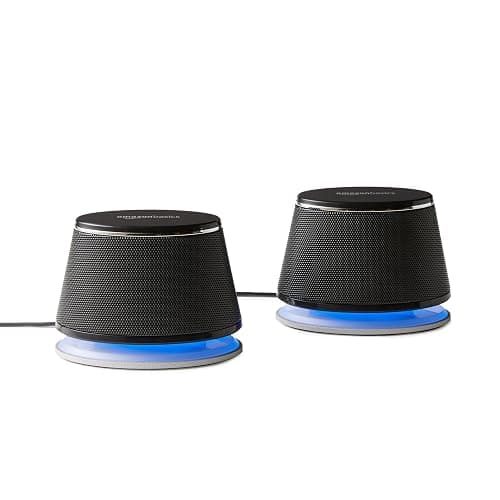 Amazon Basics Stereo 2.0 Speakers for PC or Laptop, 3.5mm Aux input, USB-Powered, 1 Pair, Black - Image 1