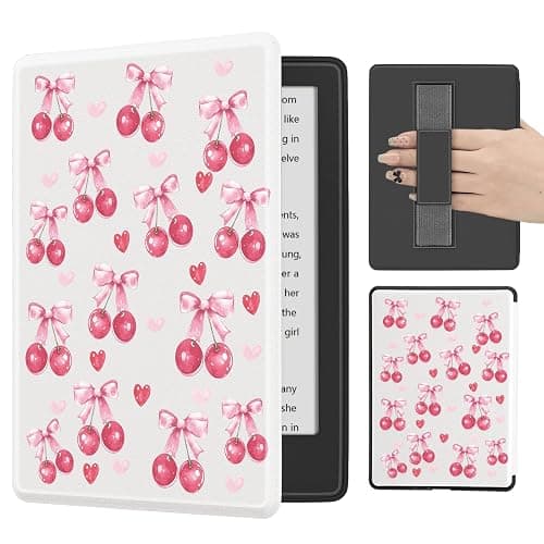 BlHMCASE Cute Pink Bow Cherry for All-New 7"/6.8" Kindle Paperwhite(12th/11th Generation-2024/2021), Leather Cover Case with Auto Wake/Sleep for Kindle Paperwhite 2024 - Image 1