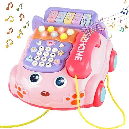 Baby Phone Toy,Baby Toy Phone Cartoon Baby Piano Music Light Toy Children Pretend Phone, Kids Cell Phone Girl with Light Parent-Child Interactive Toy Gift Game Boy Girl Early Education Gift Pink 18M+ - Pink - Image 1