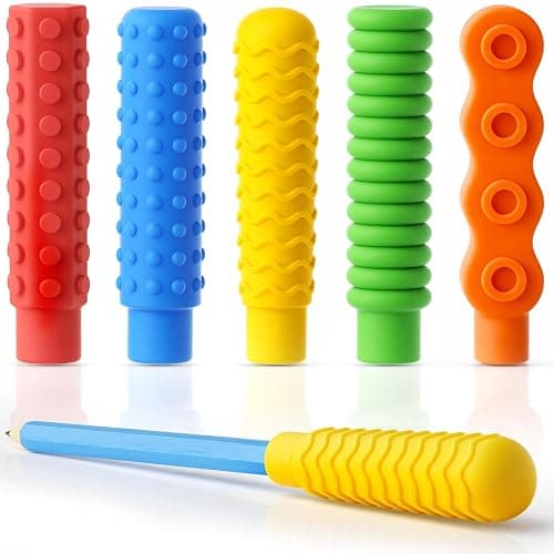 5-Pack Chewable Pencil Toppers for Sensory Kids,Silicone Pencil Top Covers for Autism, ADHD,SPD or Special Oral Motor Needs,Chewing Stim Tools Fidget Aid Focus for Student,Boys and Girls - Image 1