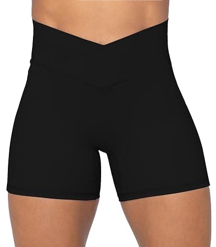 Sunzel Crossover Biker Shorts for Women, No Front Seam V High Waist Yoga Workout Gym Shorts with Tummy Control - Image 1