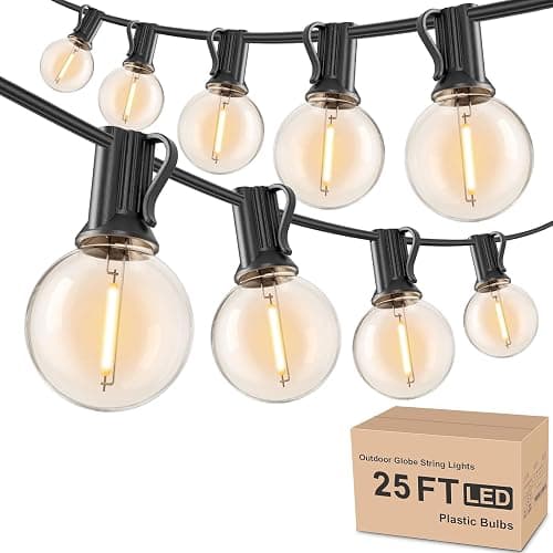 RTTY Outdoor String Lights 25ft, G40 Led Patio Globe Lights with 13pcs Plastic Bulbs, Shatterproof Waterproof Connectable Hanging for Porch Cafe Bistro Backyard Gazebo Balcony Party - 25FT - Image 1