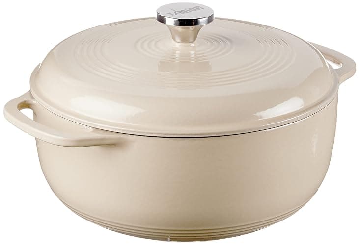 Lodge 6 Quart Enameled Cast Iron Dutch Oven with Lid – Dual Handles – Oven Safe up to 500° F or on Stovetop - Use to Marinate, Cook, Bake, Refrigerate and Serve – Sandalwood - Image 1