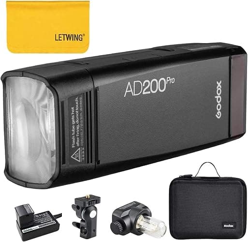 Godox AD200 Pro AD200Pro Flash Strobe, TTL Pocket Flash Monolight, 200W 2.4G Speedlite HSS 1/8000s 2900mAh Li-ion Battery, 500 Full Power Flashes, Bare Bulb/Speedlite Fresnel Flash Head - Image 1