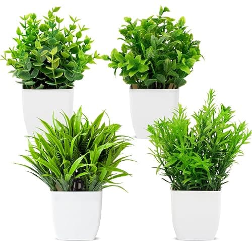 4 Pièces Mini Plantes Artificielles, Plastique Fausse Plante Interieur, Fausse Plante en Pot, Petite Plante Artificiellepour Table, Salle de Bain, Bureau et Balcon - Plantes Décoratives - Image 1