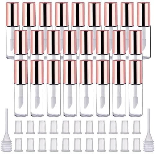 25 Pack Empty Lip Gloss Tubes Containers, Clear Mini Refillable Lip Balm Bottles with Rubber Inserts and Transfer Pipettes for Different Samples Travel Split Charging DIY Makeup (1.2 ML, Rose Gold) - 0.04 Fl Oz (Pack of 25) - Rose Gold - Image 1
