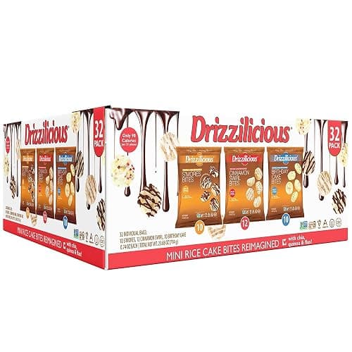 Drizzilicious Mini Rice Cakes Variety Pack - Rice Crisps, Healthy Snack for Adults and Kids, Flavored Rice Cakes, Vegan, Gluten Free, Allergen Free, Only 90 Calories Per Bag - .74 oz (Pack of 32) - Image 1