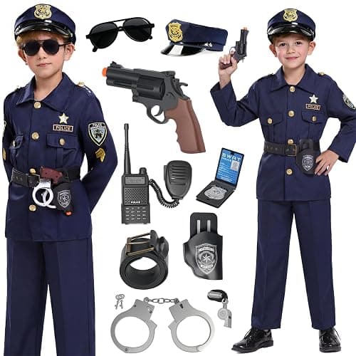 BIBUTY Police Officer Costume for Kids, Cop Costume Outfit Set with Accessories, Kids Halloween Costumes for Boys Girls, Police Costume Role Play Kit for Halloween Career Day - Image 1