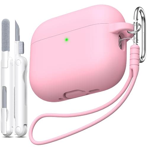 MHYALUDO for AirPods Pro 3 Case 2025, Military Grade Soft Silicone Shock-Absorbing for AirPods Pro 3rd Generation (USB-C Cable) with Lanyard and Cleaning Kit,Front LED Visible, Pink - Image 1