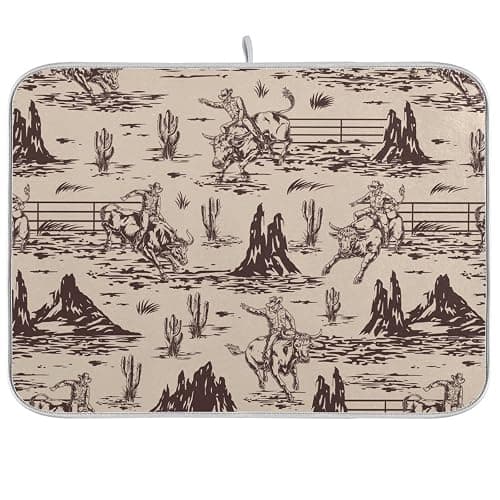 West Cactus Cowboy Dish Drying Mat for Kitchen Counter Absorbent Microfiber Drying Pad, Medium 16x18 in, Reversible Drainer Mats - Image 1
