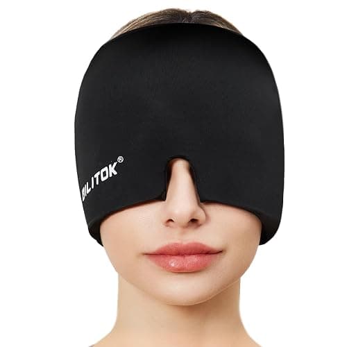 EXQUISLIFE Migraine Headache Relief Cap, Gel Ice Head Wrap, Hot and Cold Therapy, Headache Eyes Mask for Sinus, Puffy Eyes, Tension and Stress Relief (Black) - Image 1