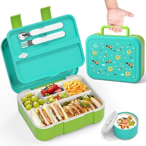 Lehoo Castle Bento Lunch Box for Kids, Lunch Containers with 5 Compartments, 1250ml Kids Toddler Lunchbox with Spoon&Fork, Sauce Jar, Leakproof, BPA-Free - Image 1