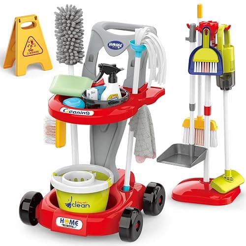 Toddler Cleaning Set,Kids Cleaning Toy Set,New 29-Piece Detachable Kids Cleaning Set for Toddlers - Pretend Play Educational Cleaning Carts (red) - Image 1