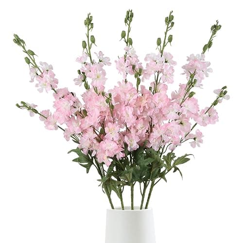 Fqueelvys Light Pink Delphinium Artificial Flowers 5 PCS, 38.5" Tall Flowers for Floor Vase Pink Silk Flowers Realistic Artificial Snapdragon for Wedding Home Party Centerpiece for Table - Image 1
