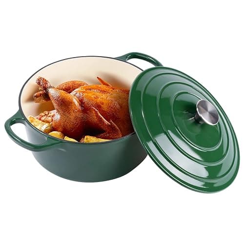 Miereirl 6 Quart Enameled Dutch Oven Pot with Lid, Cast Iron Dutch Oven with Dual Handles for Bread Baking, Cooking, Non-stick Enamel Coated Cookware (Green) - Image 1