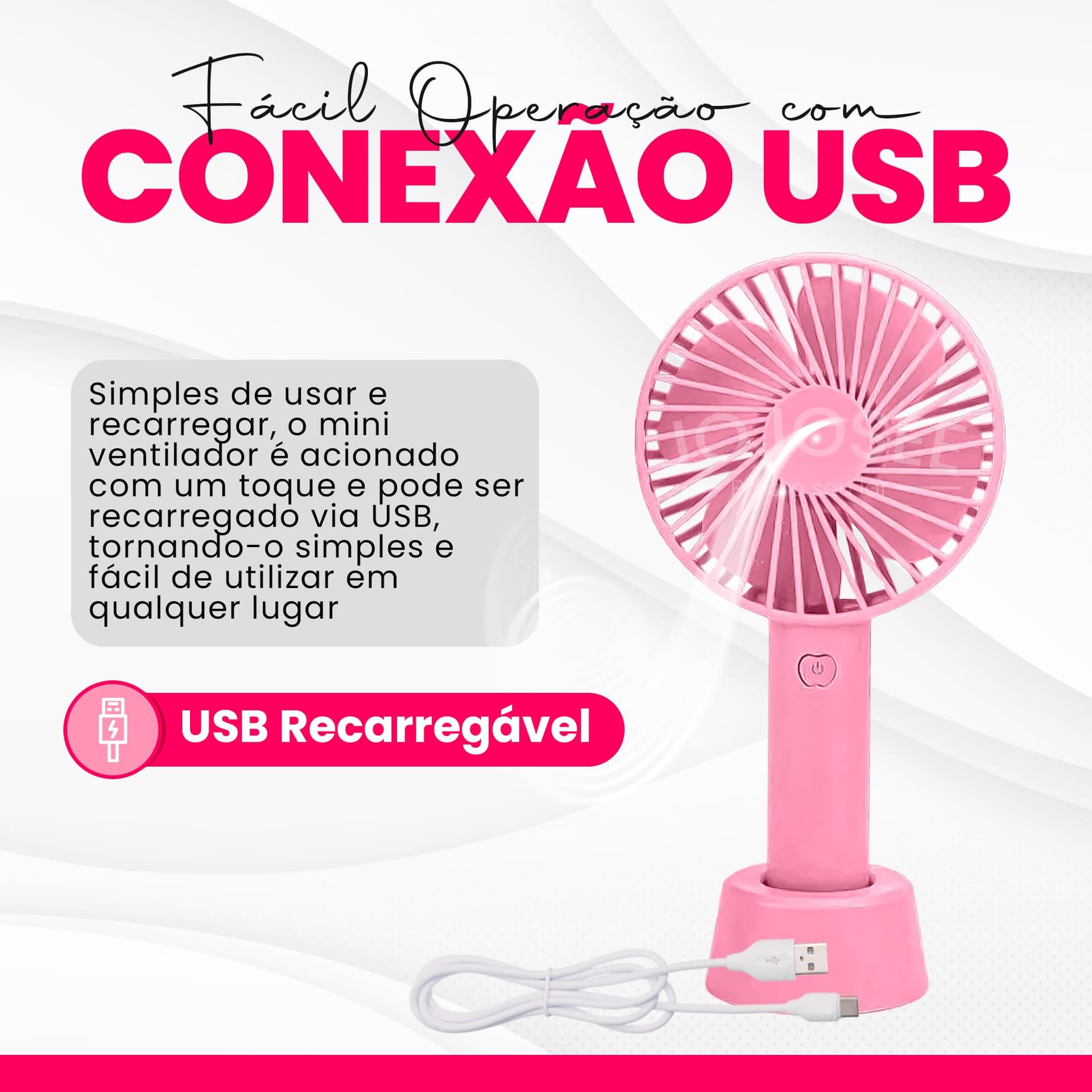 Mini Ventilador Portátil De Mão e Mesa Recarregável USB Bateria de Longa Duração 3 Velocidades Super Potente - Skincare, Maquiagem, Lash Design - BAnpinSH - Image 1