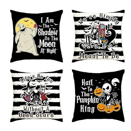 Arsemica Nightmare Christmas Pillow Covers, Funny Nightmare Christmas Decorations, Set of 4 18x18 Throw Pillow Covers Cushion Cases, Jack Sally Bed Couch Sofa Decor Party Supplies - Image 1
