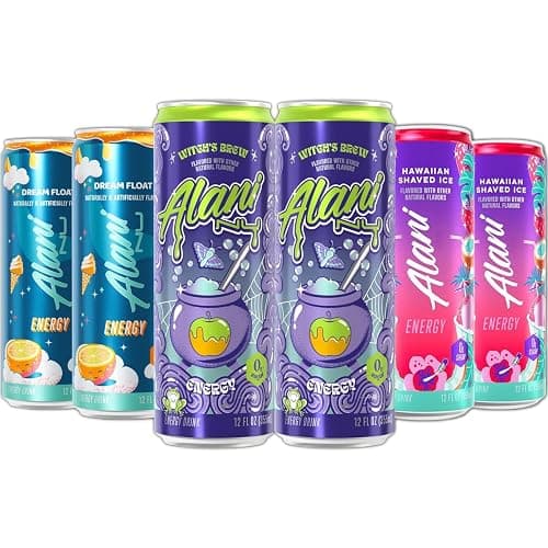 New Alani Energy Drinks Witches Brew, Dream Float, Hawaian Shaved Ice Variety Pack, Sugar-Free, Low-Calorie, 200mg Caffeine, Energy Boost Drink 12 fl oz (Pack of 6) (Packaging May Vary) - Image 1