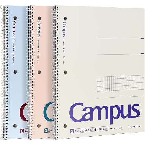KOKUYO Spiral Notebook with 5x5 Graph Paper, 3 Pack Campus 10-1/2" x 8" Subject Notebooks, 80 Sheets, Light Pink Blue Off-White 3 Holes School Spiral Journal for Study Planner Drawing (WSG-SU-400G4×3) (Paper) - Image 1