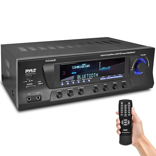 Pyle Wireless Bluetooth Audio Power Amplifier - 300W 4 Channel Home Theater Stereo Receiver with USB, AM FM, 2 Mic IN with Echo, RCA, LED, Speaker Selector, For Studio, Home Use, Black - PT272AUBT - Amplifier 1.0 - Image 1