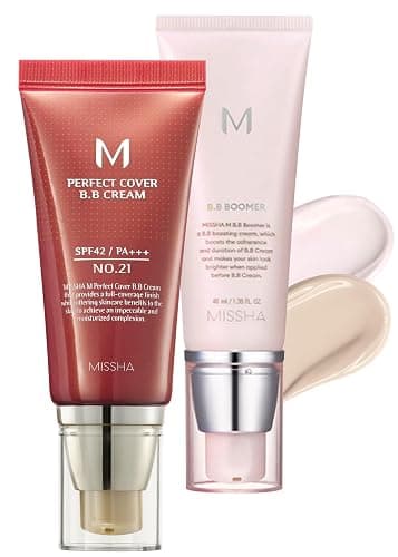 MISSHA BB ESSENTIALS KIT M PERFECT COVER BB CREAM No.21 Light Beige - Light with Cool Undertone/SPF 42 PA+++ 1.69 oz & M BB Boomer 1.35 oz -Lightweight, Multi-Function, High Coverage - Image 1