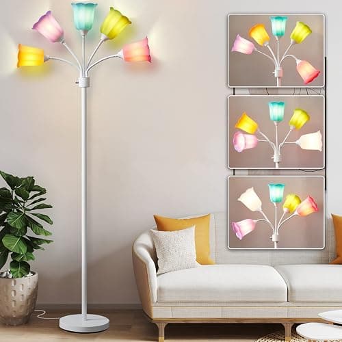 GyroVu Medusa LED Floor Lamp, Multi Head Modern Tall Lamp with Adjustable Gooseneck Standing Lamps for Living Room Bedroom Kids Room Office 6 Color Lampshades Bulb Not Included(White) - Image 1