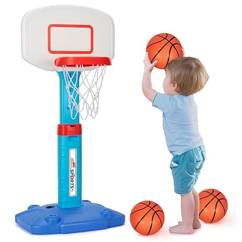 LACCHOUFEE Basketball Hoop Indoor Outdoor Toys for Toddlers 1-3, Kids Basketball Hoop with 3 Balls, Adjustable Mini Basketball Goal, Birthday Sports Toys Gift for Baby Boys Girls Age 1 and Up - Blue - Image 1