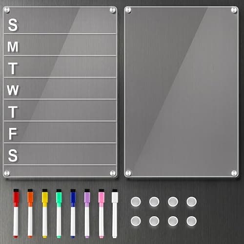 2 Pack 12''*8'' Acrylic Magnetic Planning Board Set, Clear Weekly Meal Planner with Whiteboard Memo, Menu Board for Kitchen with 8 Color Markers, Dry Erase Board for Shopping Grocery List/to Do List - Image 1