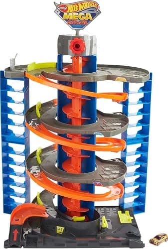Hot Wheels City Mega Garage Playset with Corkscrew Elevator & Storage for 60+ Cars, Includes 1 Hot Wheels 1:64 Scale Vehicle, Gift for Kids 4 Years Old & Up, HFH03 - Image 1