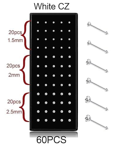 THUNARAZ Straight L Shaped Stainless Steel Nose Studs Rings Piercing Pin Body Jewelry 20G-22G 1.5mm 2mm 2.5mm - Image 1